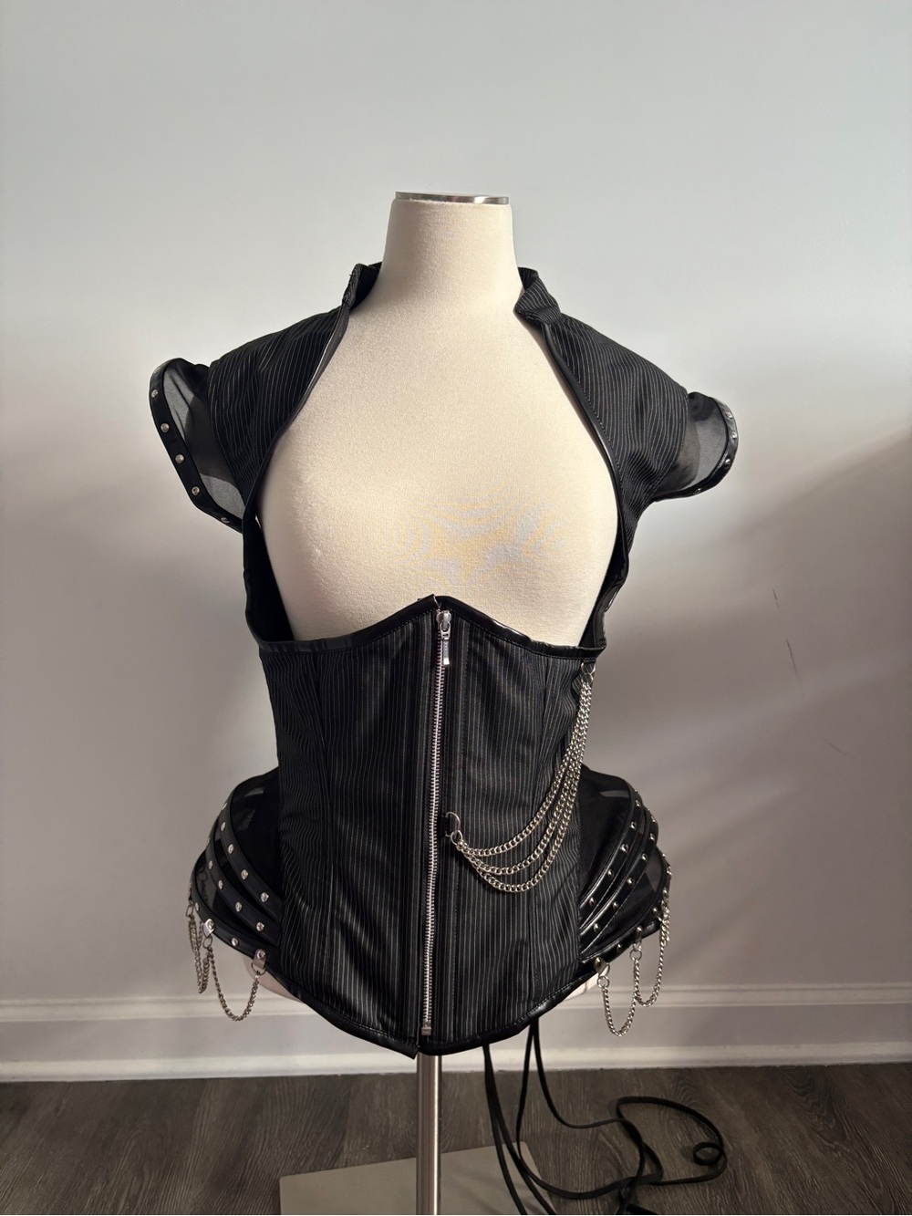 Corset Story Black Pinstripe Corset with Chains | Goth Punk